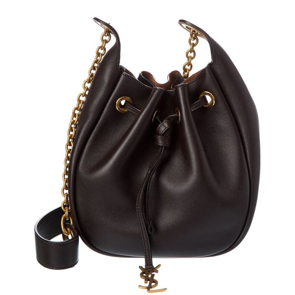 Saint Laurent Paris Drawstring Leather Bucket Bag, Brown